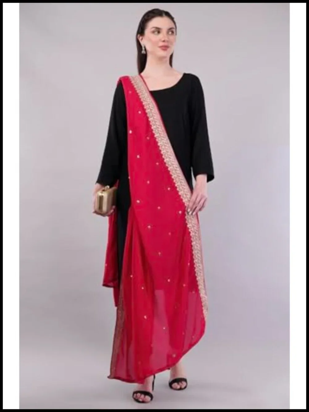 Vegan Silk Embroidered Dupatta Shawl Wrap Scarf